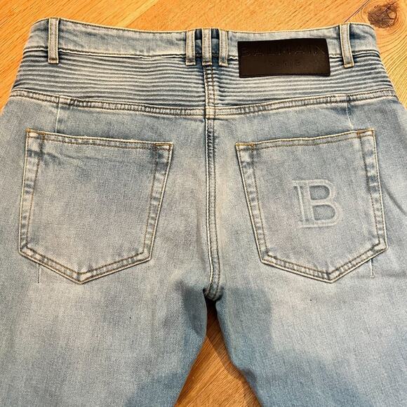 Balmain Slim Fit Biker Jeans in Faded Blue - Picture 5 of 10